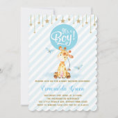 Blue Gold Giraffe Baby Shower Twinkle Star Invite (Front)