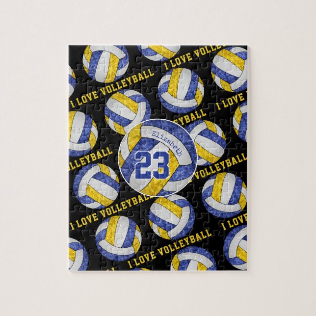 blue gold girls I love volleyball personalized Jigsaw Puzzle (Vertical)