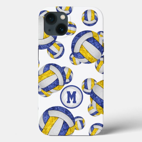 Blue gold girls monogrammed volleyball iPhone 13 case