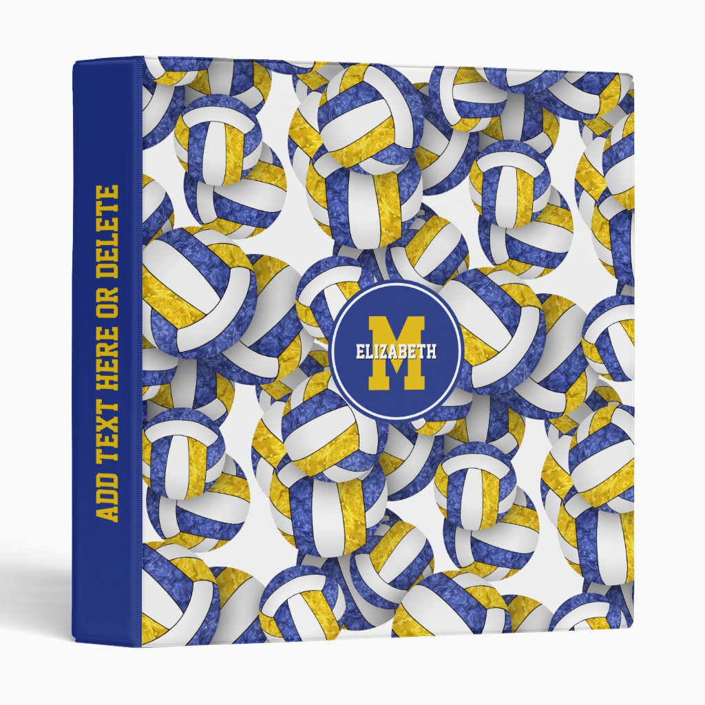 blue gold girls school colors volleyball pattern 3 ring binder