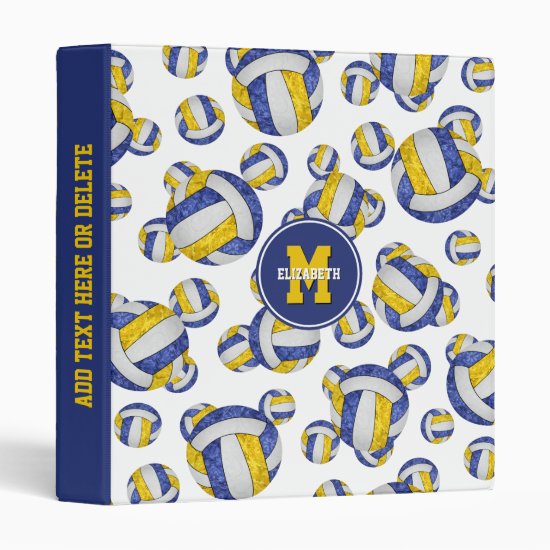 blue gold girls school colors volleyball pattern 3 ring binder