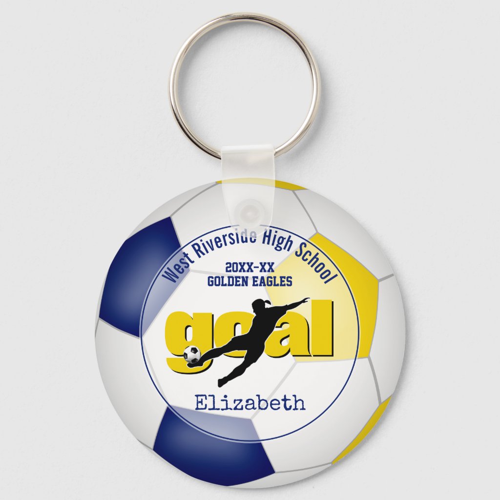 blue gold girls soccer goal team spirit sports keyring