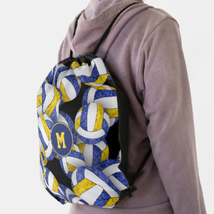 blue gold girls team colors volleyballs pattern drawstring bag
