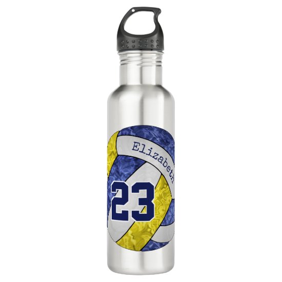 blue gold girls volleyball team colors name number stainless steel water bottle