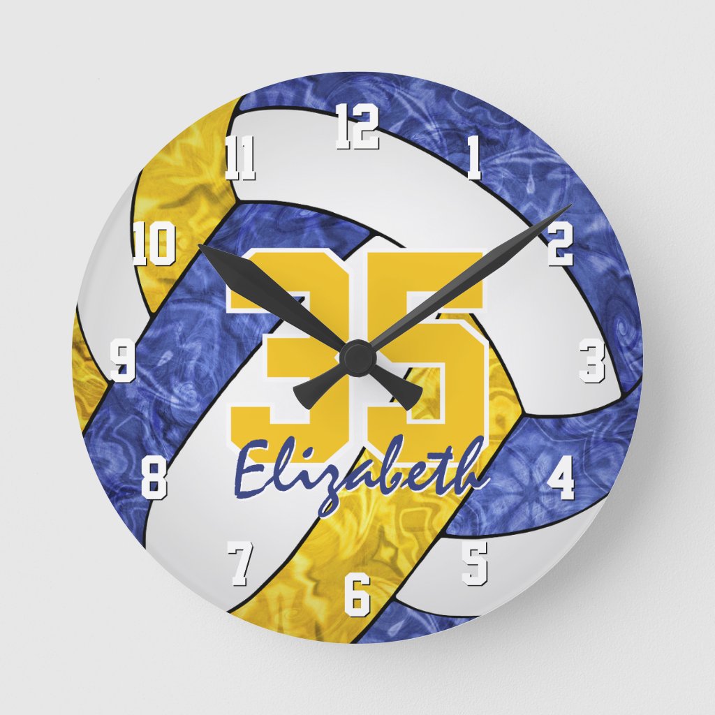 blue gold girly team colors volleyball room clock