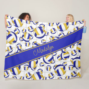 blue gold girly team colors volleyballs net accent fleece blanket