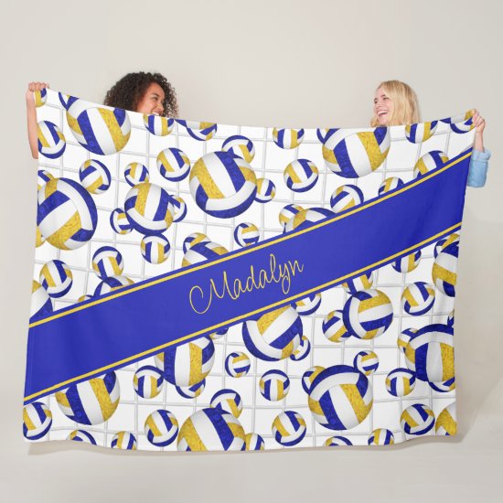 blue gold girly team colors volleyballs net accent fleece blanket