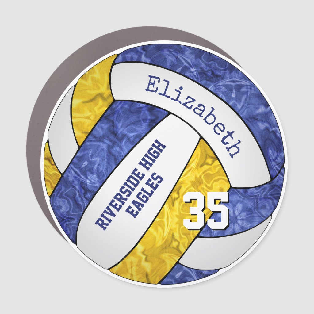 blue gold girly volleyball team colors locker or car magnet