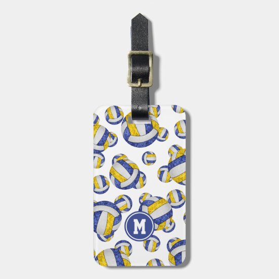 blue gold girly volleyballs pattern luggage tag