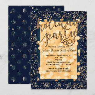 Blue & Gold Glam Dots Holiday Party Invitations