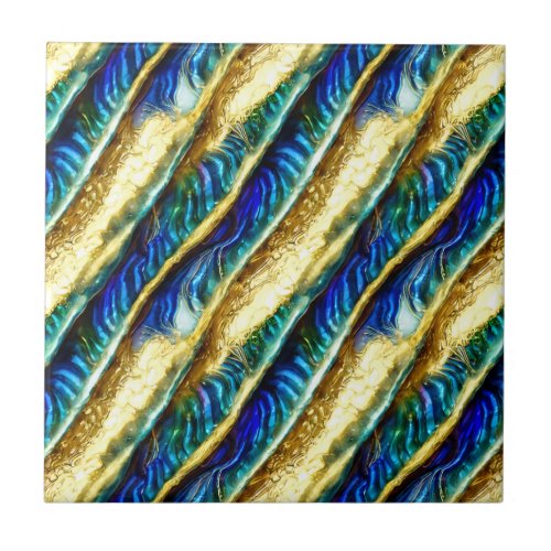 Blue gold glam liquid puau shell seamless pattern ceramic tile