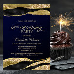 Blue Gold Glitter 18th Birthday Party Invitation<br><div class="desc">Invite your friends and loved ones to your 18th birthday party with this modern navy blue and gold birthday party invitation.</div>