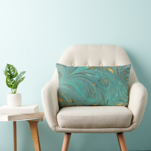 Blue gold glitter abstract lumbar pillow