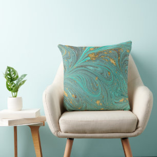 Blue gold glitter abstract throw pillow