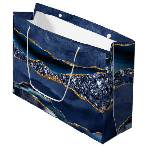 Blue Gold Glitter Agate Marble Trendy For Her Large Gift Bag