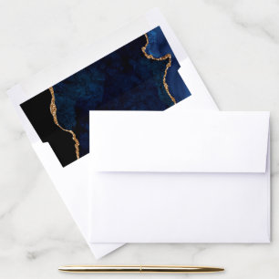 Blue Gold Glitter Agate Wedding Envelope Liner