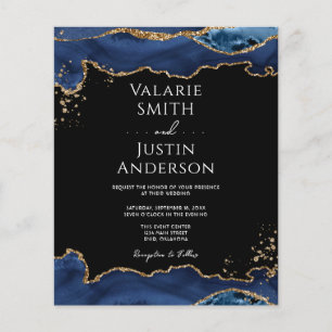 Blue Gold Glitter Agate Wedding Invitation