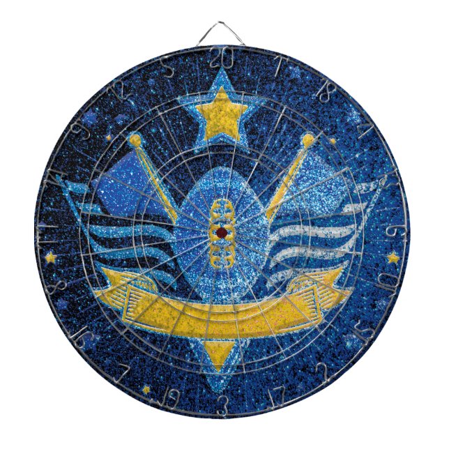 Blue Gold Glitter American Football Jersey MVP  Dart Board (Front)