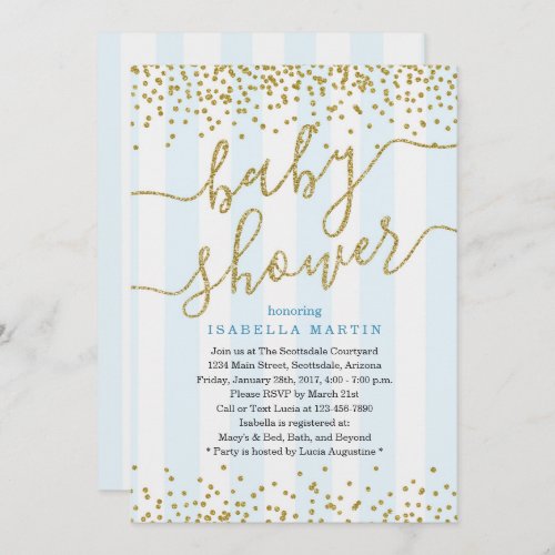 Blue & Gold Glitter Baby Shower Invitation for Boy - All that glitters is gold.  Add some sparkle to your celebration with a glam-tastic invitation.