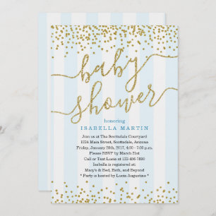 Blue & Gold Glitter Baby Shower Invitation for Boy