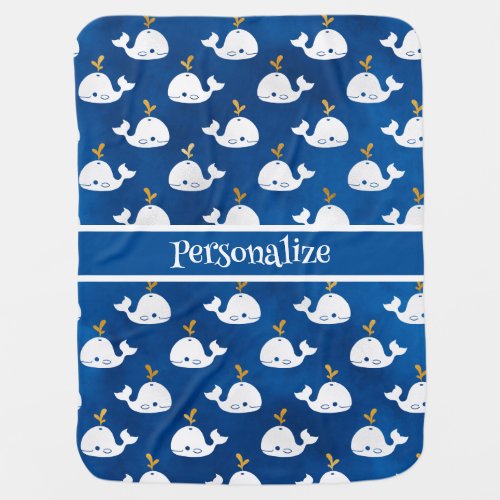 Blue Gold Glitter Baby Whales Cute Personalize Baby Blanket