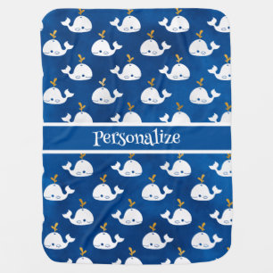 Blue Gold Glitter Baby Whales Cute Personalize Blanket