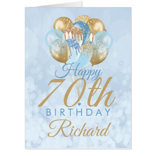 Blue Gold Glitter Balloons 70th Birthday BIG