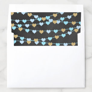 Blue & Gold Glitter Chalkboard Hanging Love Hearts Envelope Liner