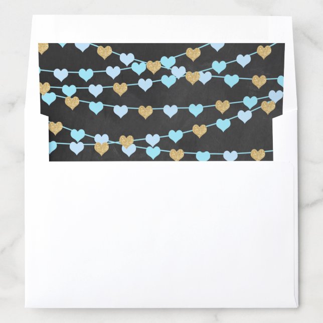 Blue & Gold Glitter Chalkboard Hanging Love Hearts Envelope Liner (In Envelope)