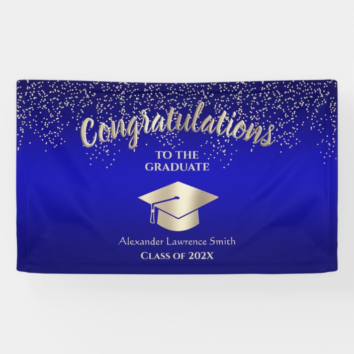 Blue Gold Glitter Class of 2021 Graduation Banner | Zazzle.com