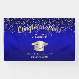 Blue Gold Glitter Class of 2024 Graduation Banner