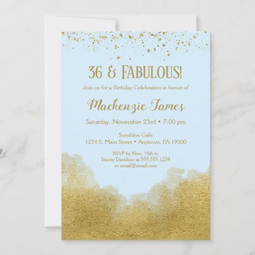 Blue Gold Glitter Confetti Birthday Invitation