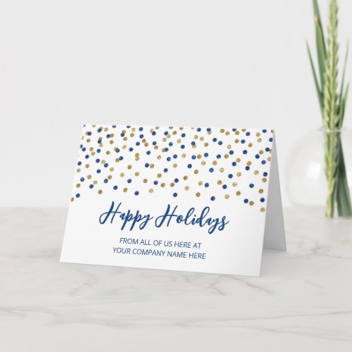 Blue Gold Glitter Confetti Corporate Christmas Holiday Card