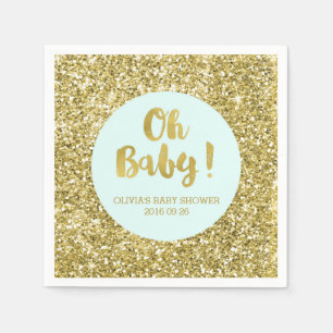 Blue Gold Glitter Confetti Oh Baby Baby Shower Napkins