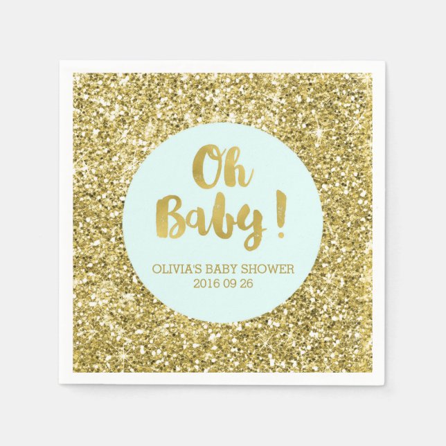 Blue Gold Glitter Confetti Oh Baby Baby Shower Napkins (Front)