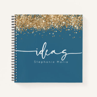 Blue gold glitter custom idea notebook