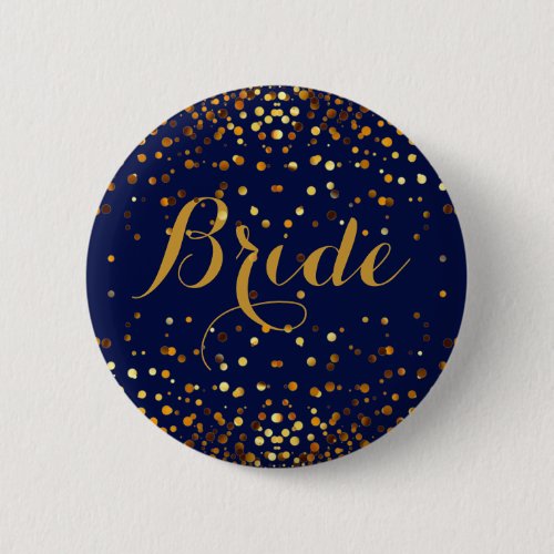 Blue Gold Glitter Faux Foil Confetti Dot Bride Button