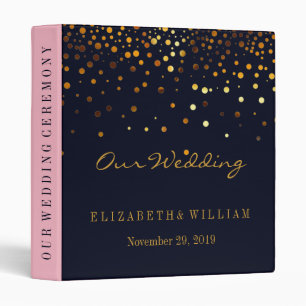 Blue Gold Glitter Faux Foil Confetti Personalize Binder
