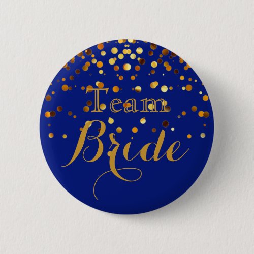 Blue Gold Glitter Faux Foil Wedding Team Bride Button