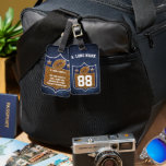 Blue & Gold Glitter Football Player Team Spirit Luggage Tag<br><div class="desc">Make your travel style shine with this deep blue and gold glitter football luggage tag. The shield design includes a glittery gold football,  stars,  and bold white text for name and number. A luxe and sporty accessory for team travel or fan gear.</div>