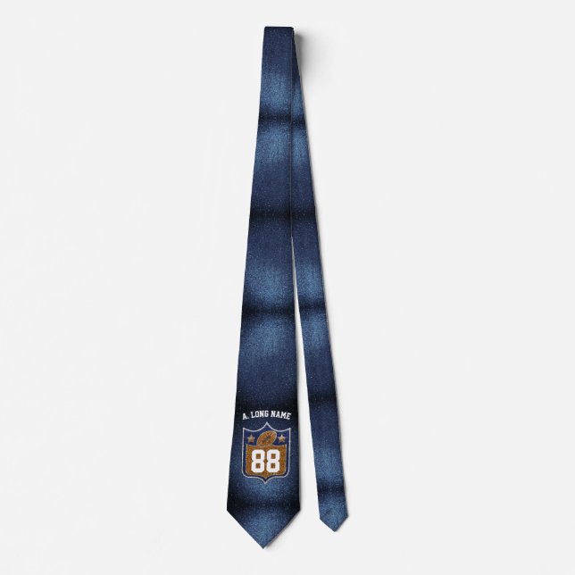 Blue & Gold Glitter Football Player Team Spirit Neck Tie (Front)