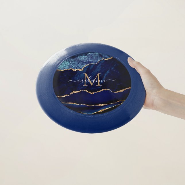 Blue Gold Glitter Frisbee Personalized Name (In Hand)