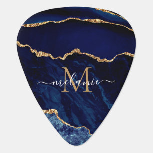 Blue Gold Glitter Guitar Pick Custom Letter Name