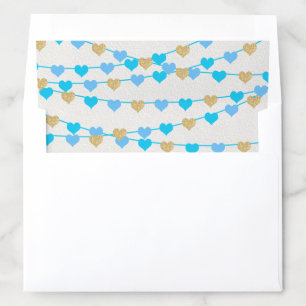 Blue & Gold Glitter Hanging Love Hearts Envelope Liner