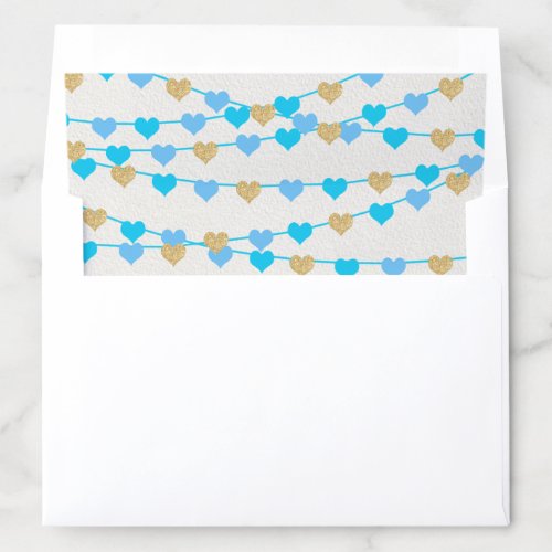Blue  Gold Glitter Hanging Love Hearts Envelope Liner