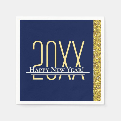 Blue Gold Glitter Happy New Years Holiday Napkins
