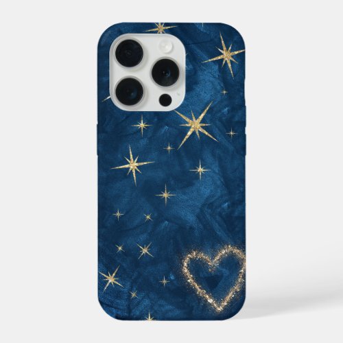 BlueGold glitter heart and stars  iPhone 15 Pro Case