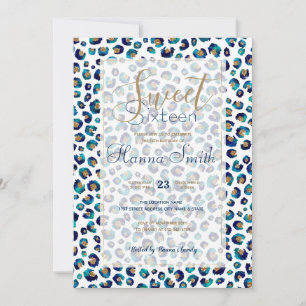 Blue Gold Glitter Leopard Pattern