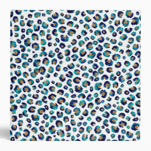 Blue Gold Glitter Leopard Pattern 3 Ring Binder