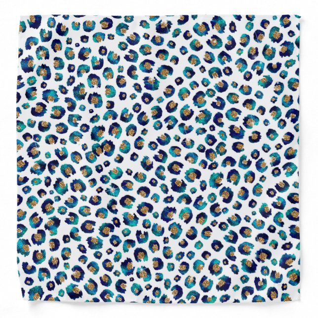 Blue Gold Glitter Leopard Pattern Bandana (Front)